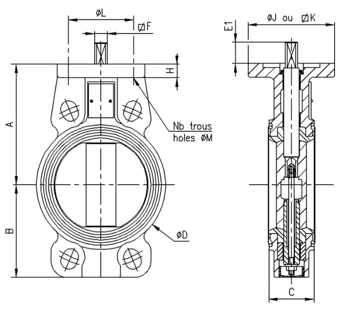 JMC31300 Ductile Iron Butterfly Valve Dimensions